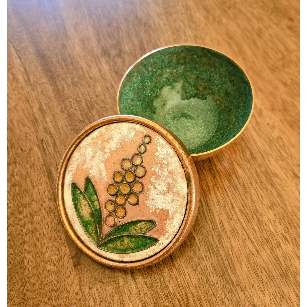 Vintage Copper Cloisonné Flower Enamel Trinket Dish